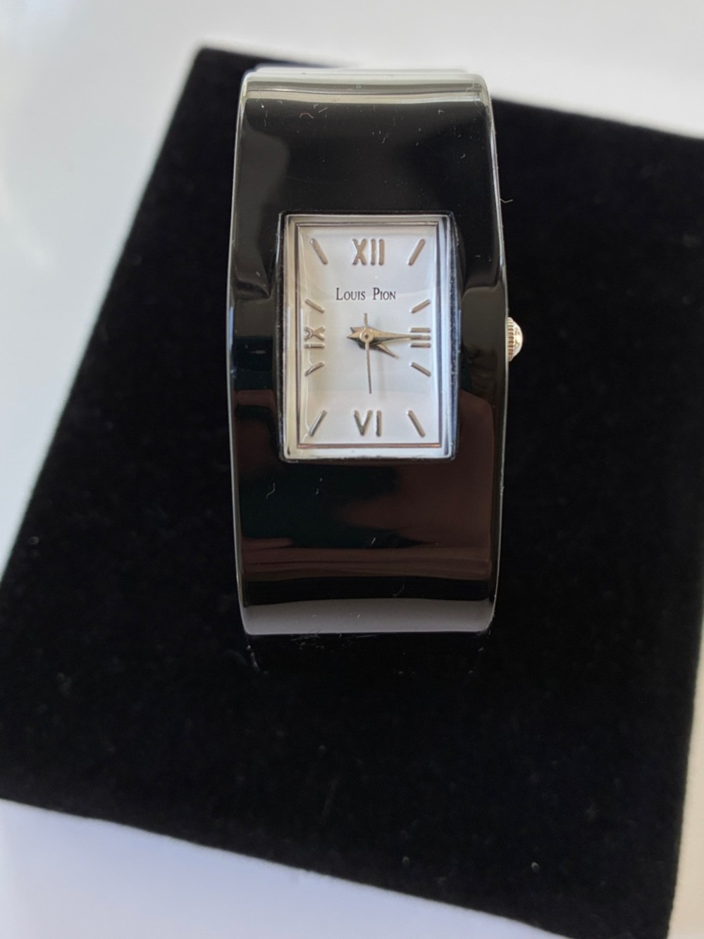 Louis Pion Black Bangle Watch with White Enamel Dial